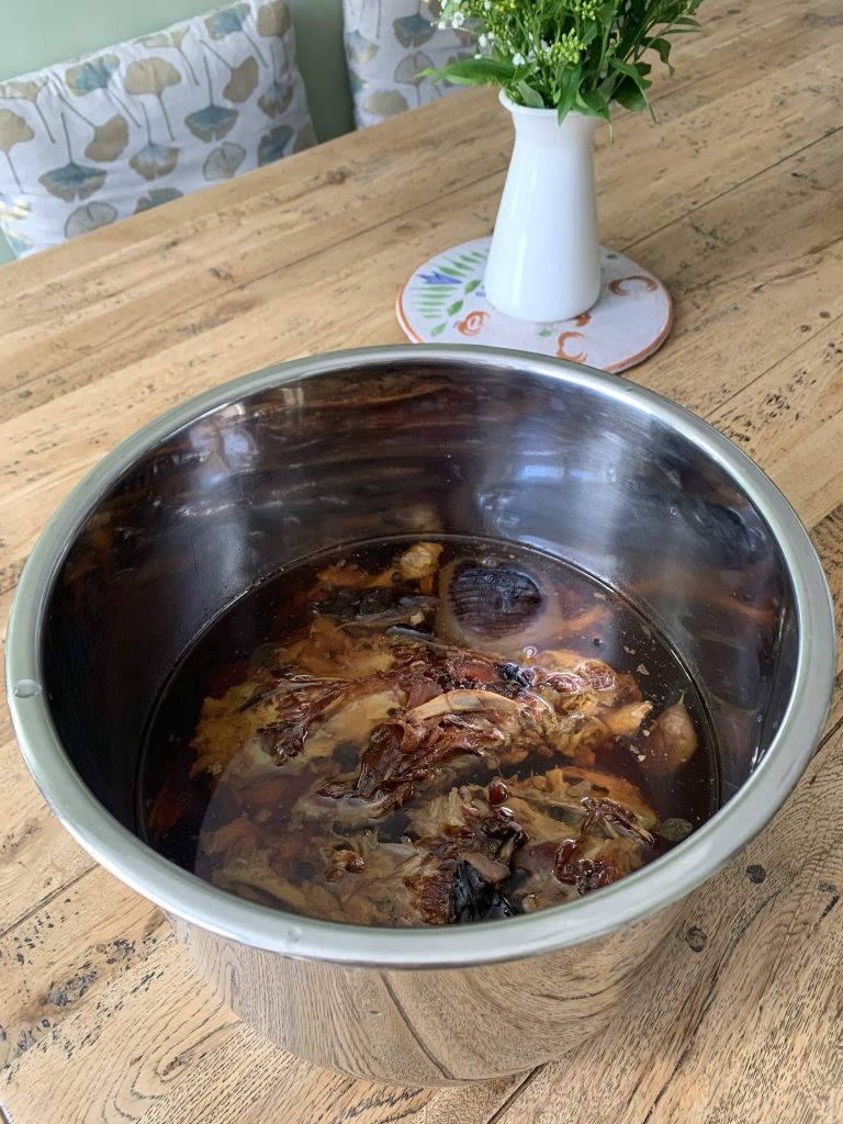 Finished chicken bone broth in the instant pot