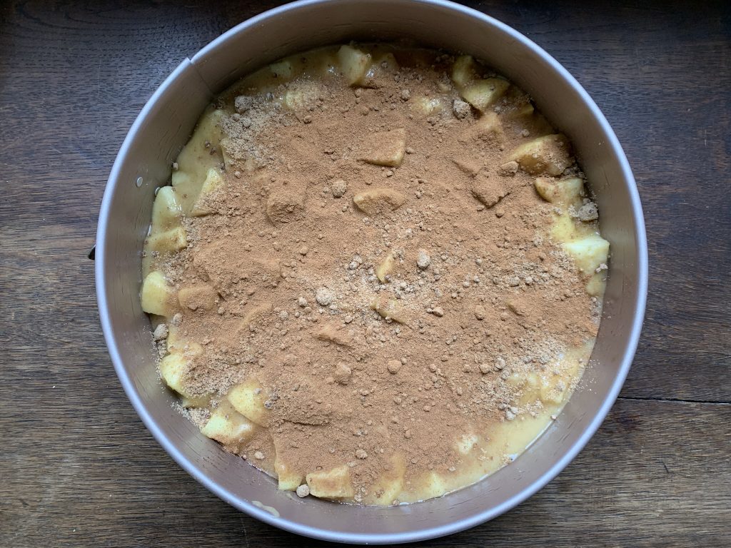 Gluten free apple cake with brown sugar and cinnamon sprinkled on top