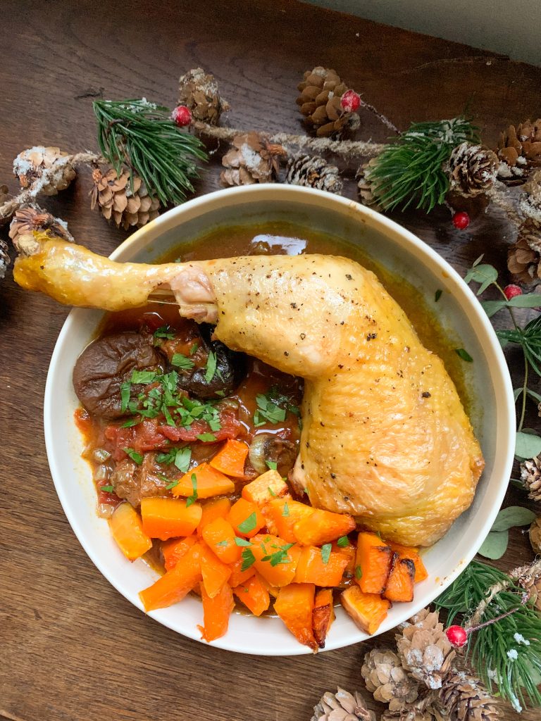 Christmas chicken tagine with prunes and apricots served with roasted butternut squash from above