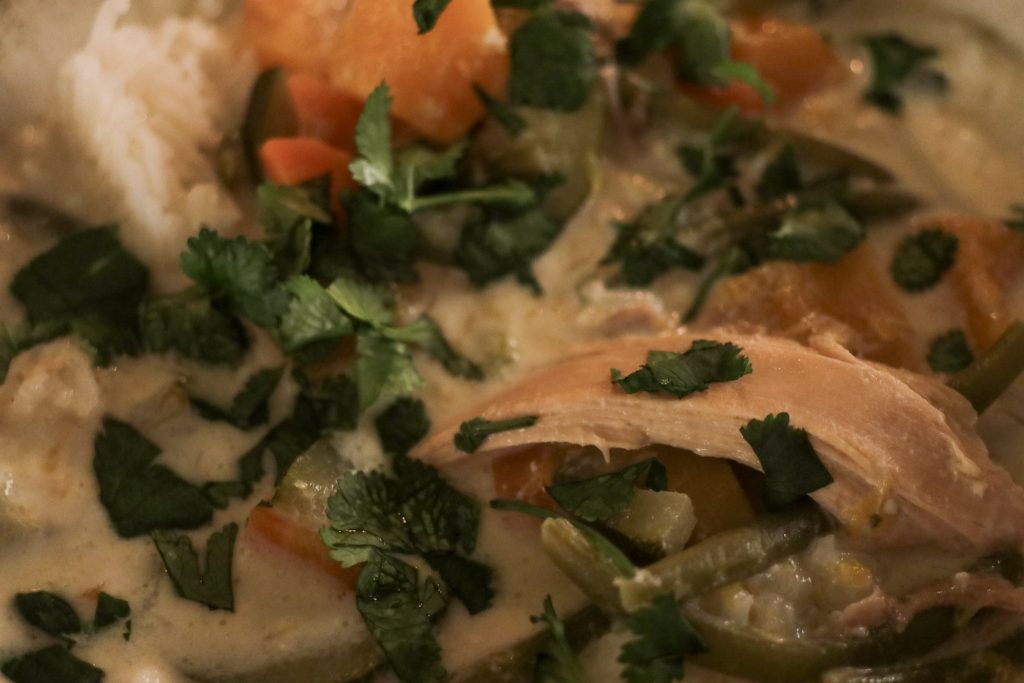 Close up of coconut chicken soup