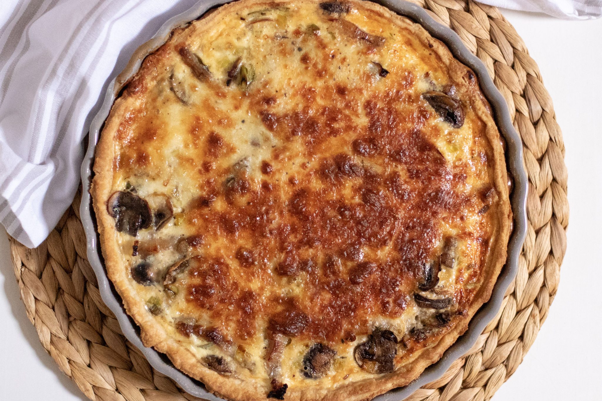Bacon Leek and Mushroom Quiche seen from above