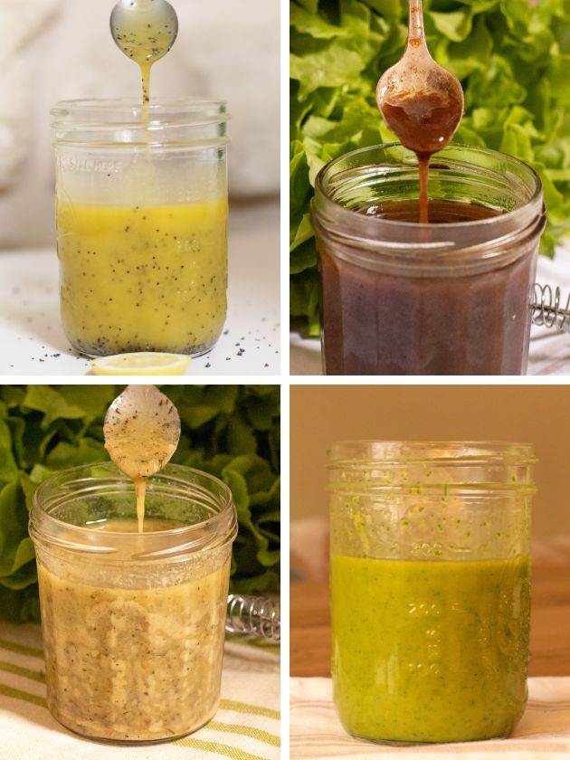 4 Easy Homemade Salad Dressings lemon poppy seed dressing Asian style balsamic vinaigrette apple cider and herb vinaigrette sweet basil salad dressing with lemon and honey